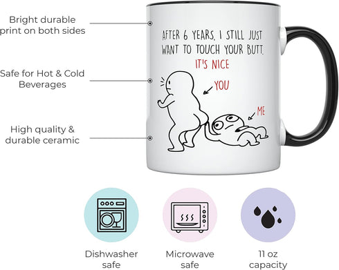 YouNique Designs 6 Years Anniversary Mug, 11 Ounces, Funny 6th Anniversary Coffee Mug for Him, Sixth Year Wedding Anniversary Cup for Couples (Bla...