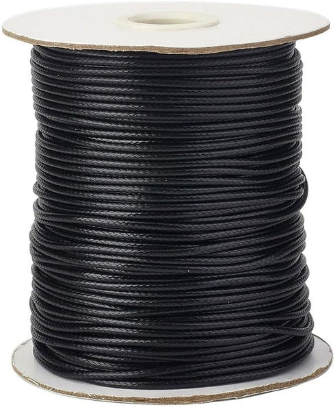 Pandahall 1Roll/91m/100Yards 2mm Waxed Polyester Cord Thread Beading String with Spool for Braided Bracelets Jewelry Making Macrame Supplies Black...