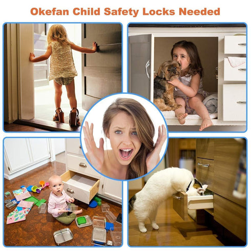 Child Safety Cabinet Strap Locks - OKEFAN 12 Pack Baby Proofing Adhesive Latches for Kids Drawer Cupboard Dishwasher Fridge Oven Door No Drill (Wh...