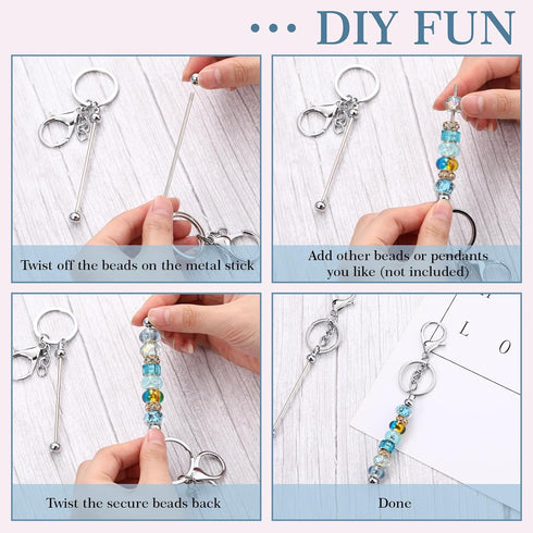 12 Pcs Beadable Keychains Bars Bulk for Keychain Making Blank Beaded Metal Keychain for Craft Keychain DIY Gift(Silver)...