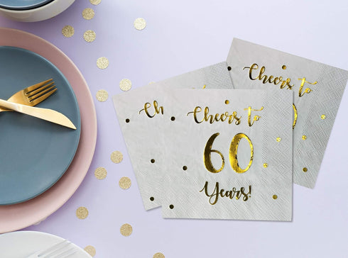 Cheers to 60 Years Cocktail Napkins | Happy 60th Birthday Decorations for Men and Women and Wedding Anniversary Party Decorations | 50-Pack 3-Ply ...