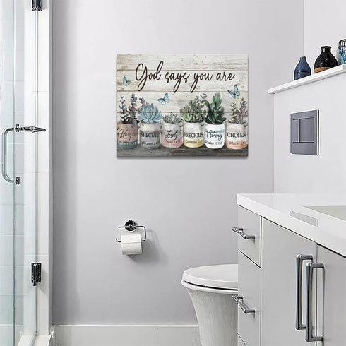 Farmhouse Bathroom Succulent Canvas Wall Art Rustic Succulent Plants Pictures Wall Decor God Says You Are Christian Bible Verse Painting Prints Co...