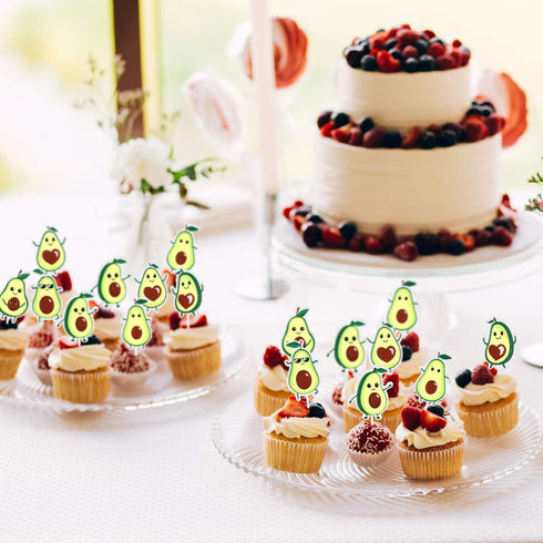 18pcs Glitter Fruit Avocado Cupcake Toppers - Fiesta Party Avocado Cupcake Toppers Supplies - Happy Avocado Holy Guacamole Party Dessert Food Pick...