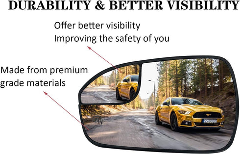 Driver Left Side Mirror Replacement for 2013 2014 2015 2016 2017 2018 2019 2020 Ford Fusion Side Mirror Glass - Side View Heated Convex Mirror wit...