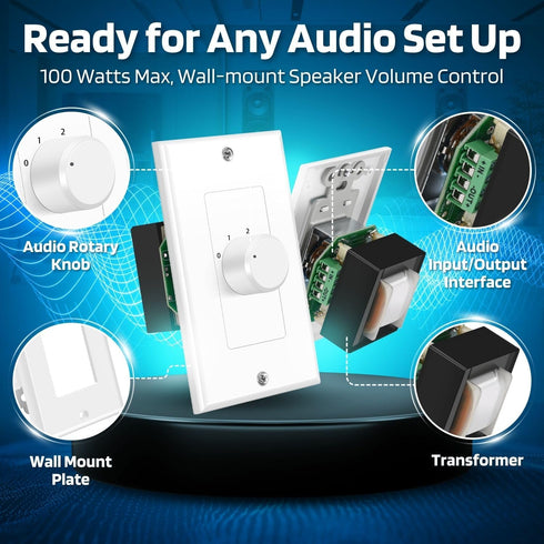 TNP Wall Mount Plate Volume Control Knob - 100W Flush in Wall Volume Control for Speakers Stereo TV - Audio and Video Compatibility Rotary Style K...