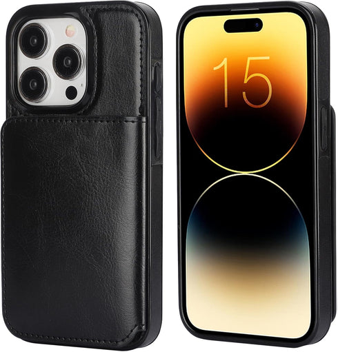 KIHUWEY Compatible with iPhone 15 Pro Wallet Case Credit Card Holder, Premium Leather Kickstand Flip Hidden Magnetic Clasp Durable Shockproof Prot...