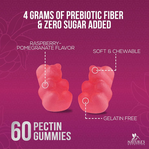 Sugar-Free Fiber Gummies - 4g Soluble Prebiotic Fiber per Serving - Natural Support for Digestive Health & Regularity - Nature's Daily Plant-Based...