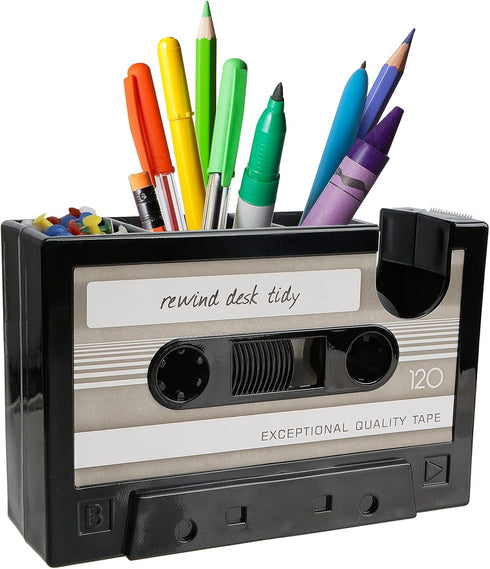 AnRui Retro Tape Dispenser with Pen Holder Cute Cassette Tape Dispenser Desk Accessories Tidy Container Office Stationery Storage Organizer for Bo...