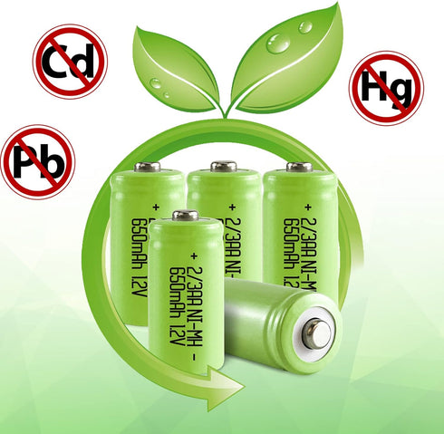 JINTION Rechargeable 2/3 AA Batteries NIMH Battery 1.2V 2/3 AA 650mah 12Pcs Button-Top Battery, 0.59 * 1.18 inch(They are not AA Size Batteries)...