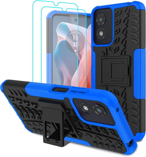 for Moto G Play 2024 Case with 2 Pack Screen Protector,Military Grade Shockproof, Heavy Duty Robust Bumper Cover with Kickstand for Motorola G Pla...