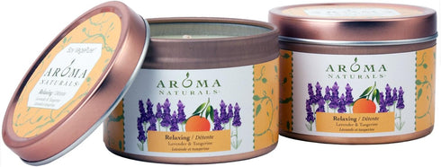Aroma Naturals Tin Candle Essential Oil Natural Soy Scented, Lavender and Tangerine, 2 Count...