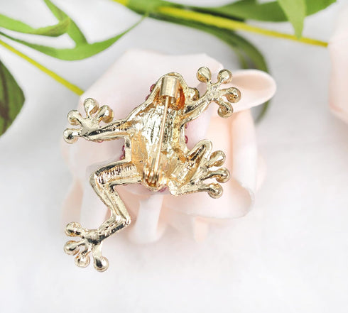 Gyn&Joy Gold Tone Rose Pink Colored Rhinestone Animal Frog Pin Brooch...
