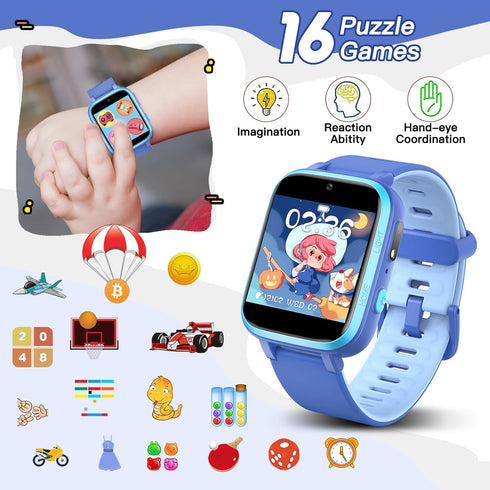 Butele Kids Games Smartwatch MP3 Player Music Watch, Kids Smart Watch with 16 Games, Flashlight,Alarm Clock, Video Camera, Educational Toys Kids W...
