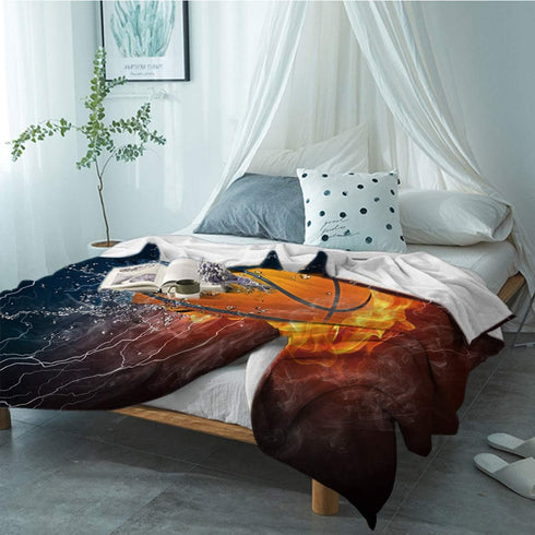 Ultra Soft Flannel Fleece Bed Blanket Basketball on Fire and Water Flame Splashing Lightning Throw Blanket All Season Warm Fuzzy Light Weight Cozy...