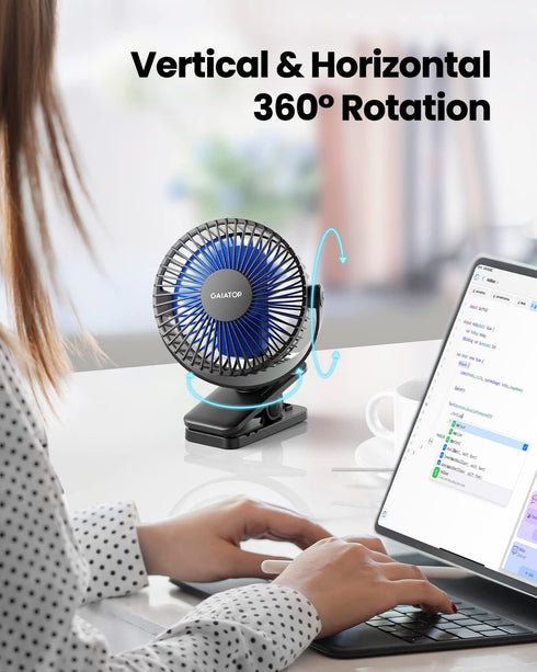 Gaiatop Portable Clip on Fan Battery Operated, Small Powerful USB Desk Fan, 3 Speed Quiet Rechargeable Mini Table Fan, 360° Rotate Personal Coolin...
