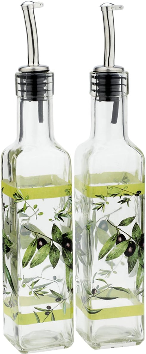 CEDAR HOME Olive Oil Bottle Set Glass Dispenser Vinegar Cruet 17oz. with Stainless Steel Leak Proof Pourer Spout for Cooking or Salad Dressing, Gr...