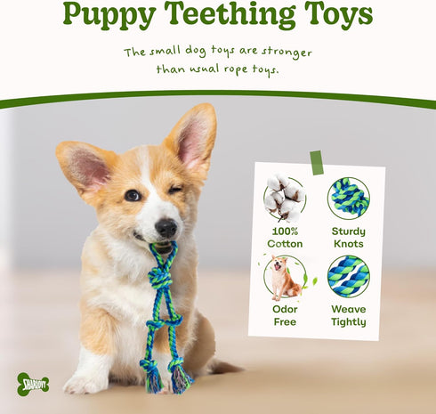 2 Pack Dog Rope Toy for Small Dogs, Puppy Teething Toys, Durable Cotton Puppy Chew Toys for Teething, Small Dog Toys for Aggressive Chewers, Inter...