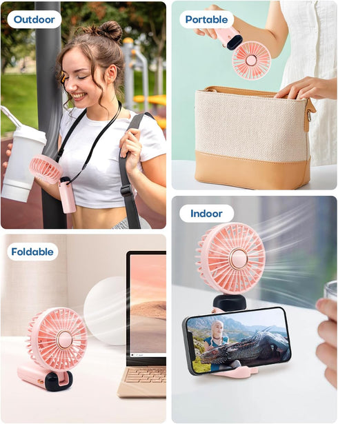 Portable Handheld Fan, 4000mAh Battery Operated Hand Fan with LED Display, 90°Foldable Hand Held Fan with Base, USB Rechargeable Fan for Outdoor I...