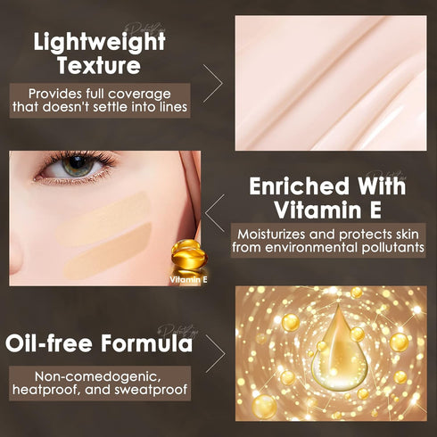 FOCALLURE PerfectBase Lasting Poreless Liquid Foundation, Medium to Full Coverage with Matte Finish, Covers Blemishes & Under-Eye Circles for All ...