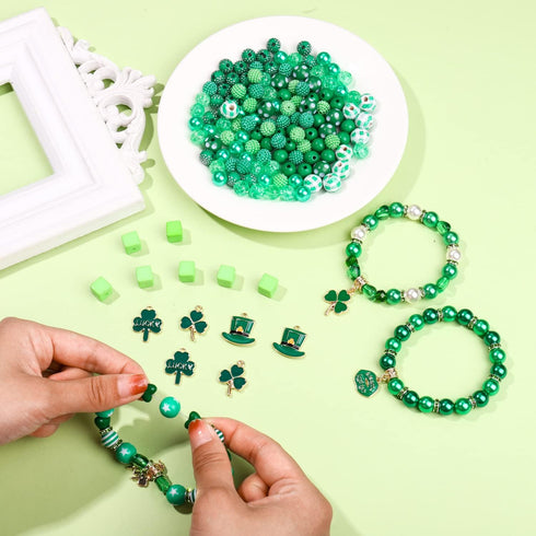 2566PCS+ St. Patrick's Day Beads for Jewelry Making Green Heishi Pearl Star Letter Clay Wooden Irish Round Loose Beads with Enamel Luck Shamrock H...