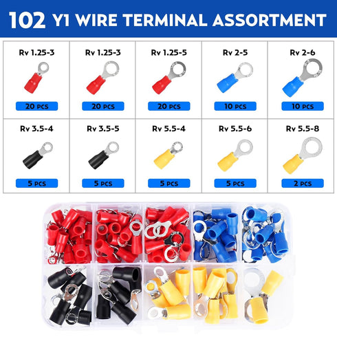 102Pcs Quick Disconnect Electrical Insulated Connectors,O Ring Crimp Terminals Connectors Assortment Kit,Electrical Wire Insulated Butt Kit...