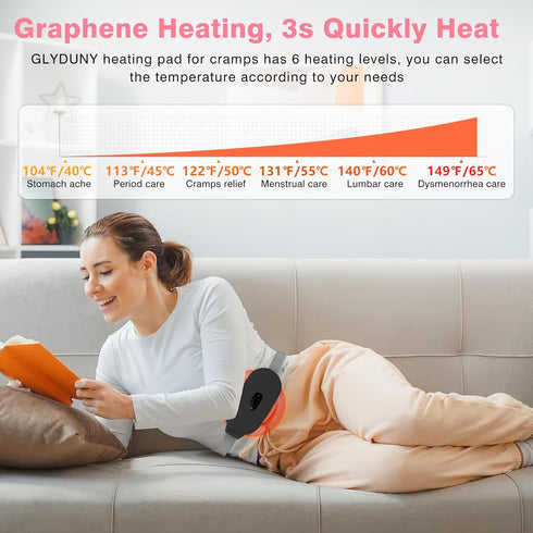 Heating Pads for Cramps, Period Cramp Massager Portable Cordless Heating Pad with 6 Heat Levels and 6 Massage Modes, Heating Pad for Back Pain Rel...