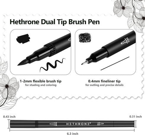 Hethrone Black Markers for Drawing - Brush Pens with Felt Tips for Artists - Calligraphy Pens, 12 Pack...