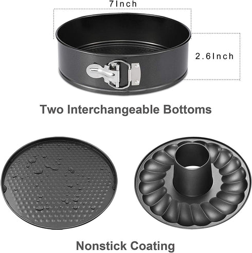 7 Inch Springform and Bundt Pans, Non-stick Cheesecake and Ice-Cream Cake Bakeware,Carbon Steel Tube Pan 2 in 1 with Removable Bottom and Quick-Re...