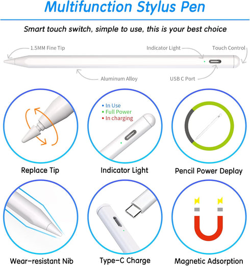 iPad Pencil 2nd Generation, Stylus Pen for iPad, Same as Apple Pencil 2nd Generation, Smart Pencil Compatible with 2023 Apple iPad 6/7/8/9/10 iPad...