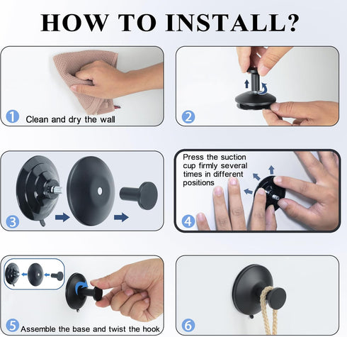 SAYAYO Suction Cup Hooks for Shower, Matte Black Suction Towel Hook for Glass Window, SUS 304 Stainless Steel Bathroom Hooks for Glass Door, Mirro...