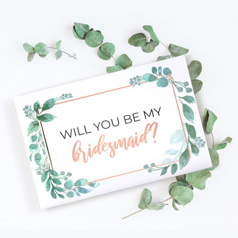 Pop Fizz Designs Bridesmaid Proposal Box Set - 6 Pack with 1 Maid of Honor and 5 Bridesmaid Boxes - Greenery with Rose Gold Foil...