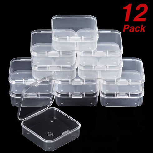 SATINIOR 12 Pack Clear Plastic Beads Storage Containers Box with Hinged Lid for Beads and More (2.12 x 2.12 x 0.79 Inch)...