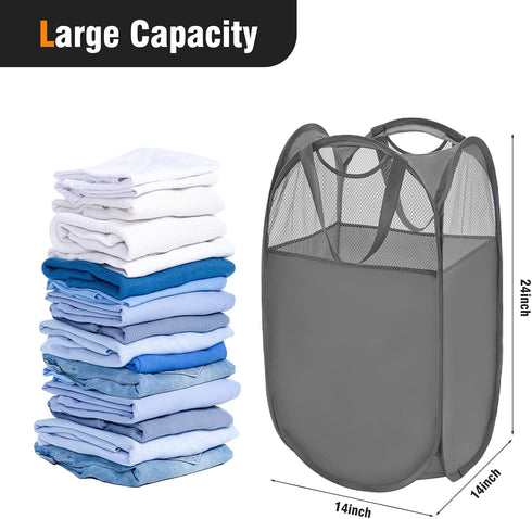 TECHMILLY Pop Up Foldable Laundry Basket, Mesh Laundry Hamper with Reinforced Handles for Dirty Clothes Storage in Dorm, Laundry Room, Bathroom, G...