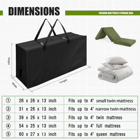 Folding Mattress Bag Waterproof 60"x27"x13" Fits up to 4 Queen Mattress Heavy Duty Durable Mattress Carry Case for Tri-Fold Guest Bed Mattress Mat...