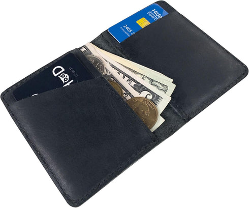 Hide & Drink, Bifold Wallet, Slim Card Holder, Minimalist Traveler Wallet, Vintage Front Pocket Wallet, Full Grain Leather, Handmade, Charcoal Bla...