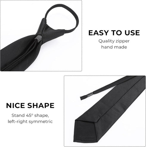 Yolev Black Zipper Tie for Boy Clip-on Neckties Solid Uniform Pre-tied Adjustable Neck Strap Tie for Wedding Graduation...