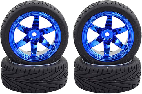 4PCS 1:10 RC Tires and Plastic Wheels Rims for 1/10 Scale On Road Touring Racing Drift Car Traxxas HSP HPI Tamiya (Blue)...