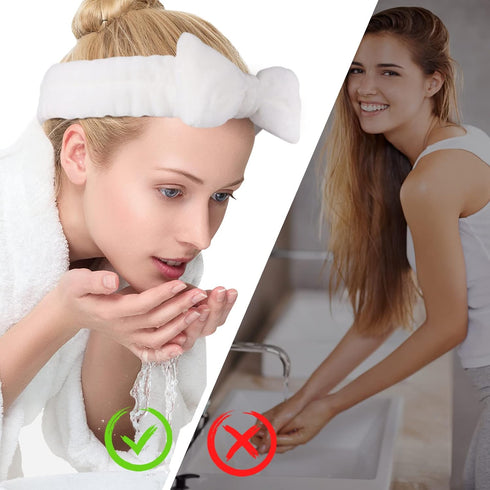 3 Pack Spa Headband and Wrist Washband Face Wash Set,Reusable Soft Makeup Headband Fleece Skincare Headbands for Washing Face Shower (White)...