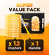 Super Efficient Duster Kit with 12 Duster Refills & 1 Handle, Multisurface 360° Dusters with 4X Microfibers, Unscented Disposable Dusters for Clea...