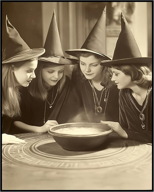 Posterizer 1 pcs-group of witches around their cauldron-for occult lovers-Gothic Art-Photography Art-Gift for Steampunk or Goth Fans- unframed wal...