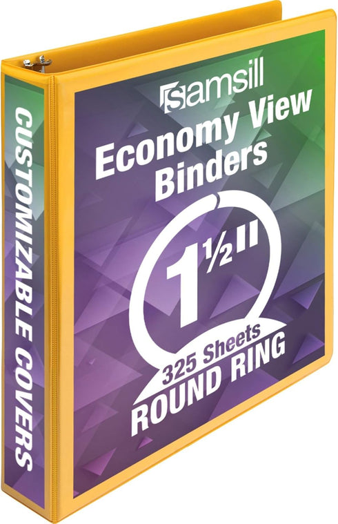 Samsill Economy 3 Ring Binder Organizer, 1.5 Inch Round Ring Binder, Customizable Clear View Cover, Yellow Binder...