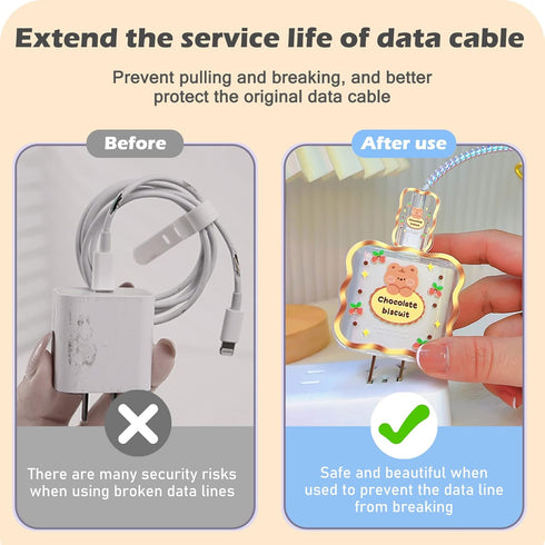 Lovely Cable Protector for iPhone 18W/20W Charger Wave Edge Cute Kawaii Cartoon Brown Bear Design,Clear Data Line Cable USB Wire Cord Saver Charge...
