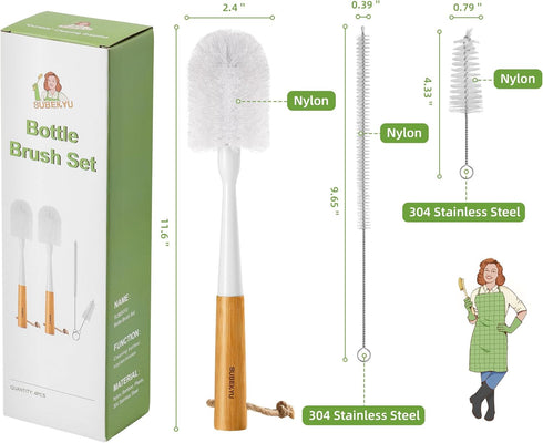 SUBEKYU Bottle Brush, Baby Bottle Brush with Nipple and Straw Cleaner Set for Cleaning Water Bottle, 4P...