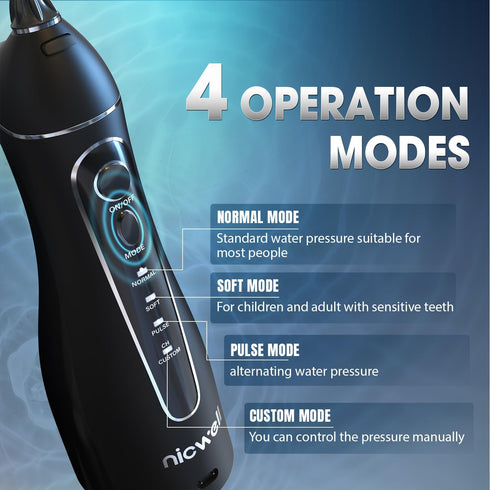 Nicwell Water Dental Flosser Teeth Pick - 4 Modes Dental Oral Irrigator, Portable & Rechargeable IPX7 Waterproof Personal Orthodontic Supplie Wate...