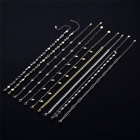 Gold Ankle Bracelets for Women 14K White Gold Plated Heart Charm Link Flat Anklets for Women Paperclip Beaded Zircon Chain Anklet...