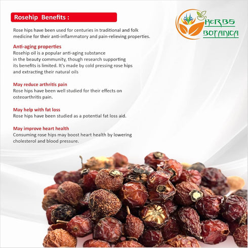 Herbs Botanica Rosehips Dried Organic Rose Hip Herbal Tea, Homemade Sauce, Jellies, Soups, Seasoning, Syrup Vitamin C Rich 100% Naturally Dried Ro...