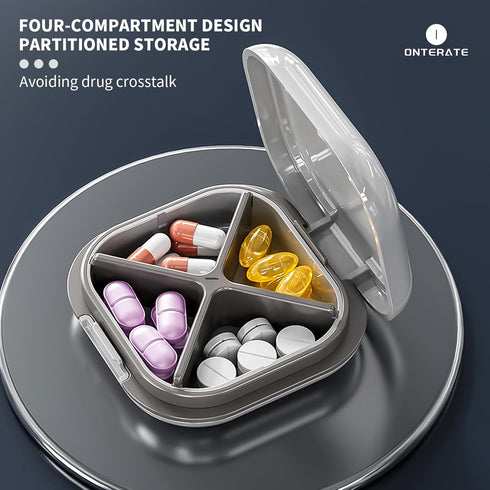 Daily Pill Organizer 4 Compartments, Portable Travel Pill Case, Mini Pill Container for Purse Pocket, Compact Travel Medicine Organizer for Vitami...