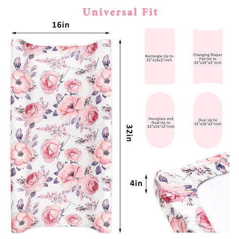 Changing Pad Cover, Baby Changing Table Cover, Diaper Changing Pad Sheet for Girls, Super Soft Breathable, Pink Floral...