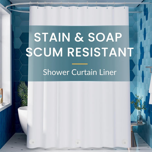 Titanker White Shower Curtain Liner 72 x 84 Extra Long Shower Liner Plastic Washable Shower Curtain Liner PEVA Shower Curtains for Bathroom with M...
