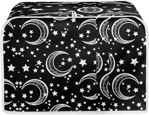 Moon Star Toaster Cover 4 Slice Black for Kitchen Moon and Star Print Toaster Dust Cover, Washable & Waterproof for Kitchen Universal Size Microwa...